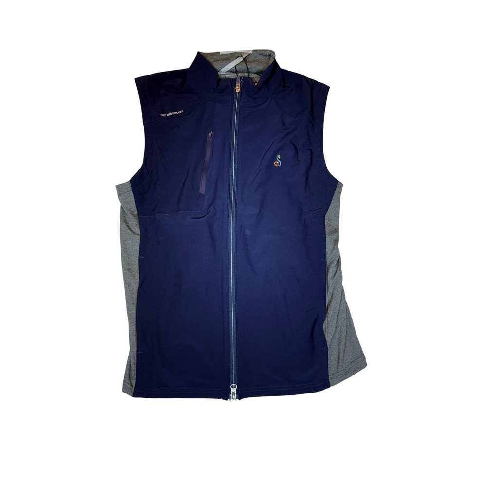 Zero Restriction Mens Navy Blue Grey Full Zip Golf Vest Mock Neck Medium NWT